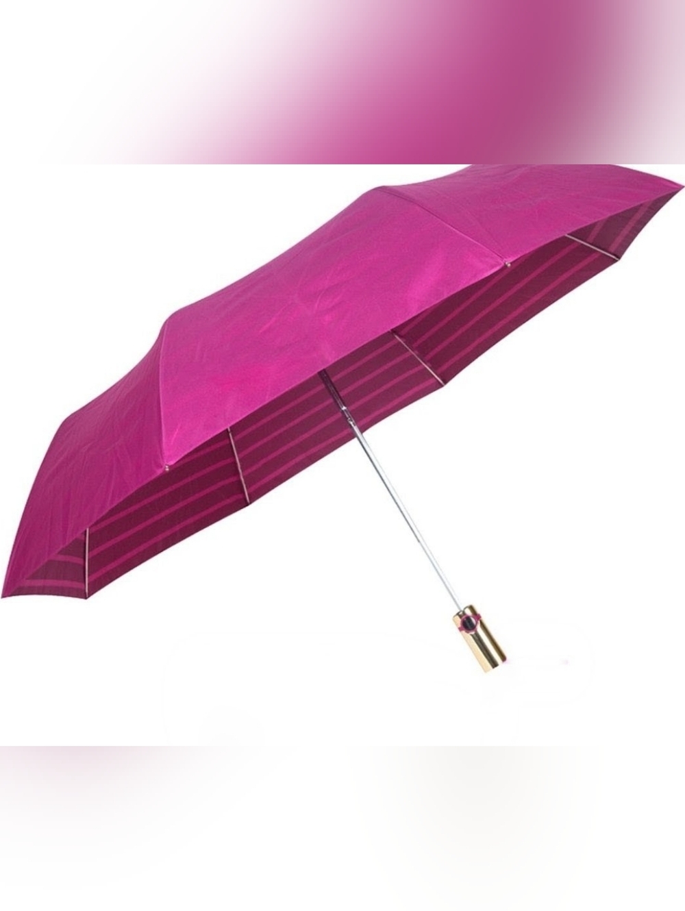 NWT Isaac Mizrahi New York Auto Open Umbrella Fuchsia With Stripes